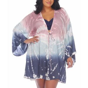 Raviya Womens Plus Beachwear Tie-Dye Cover-Up Gray 1X